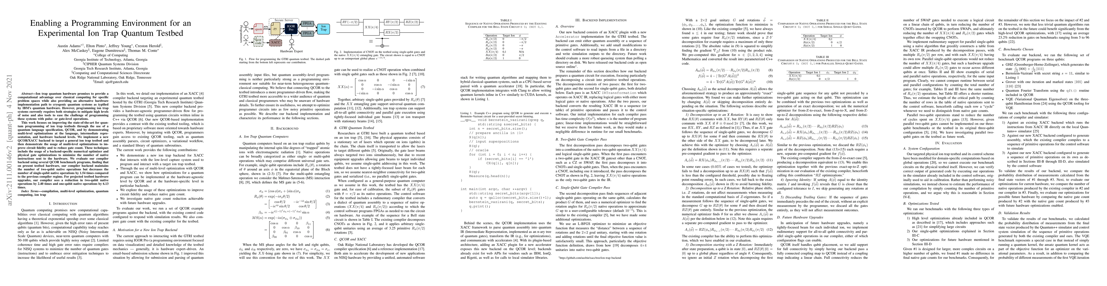 Thumbnail for Enabling a Programming Environment for an Experimental Ion Trap Quantum
  Testbed