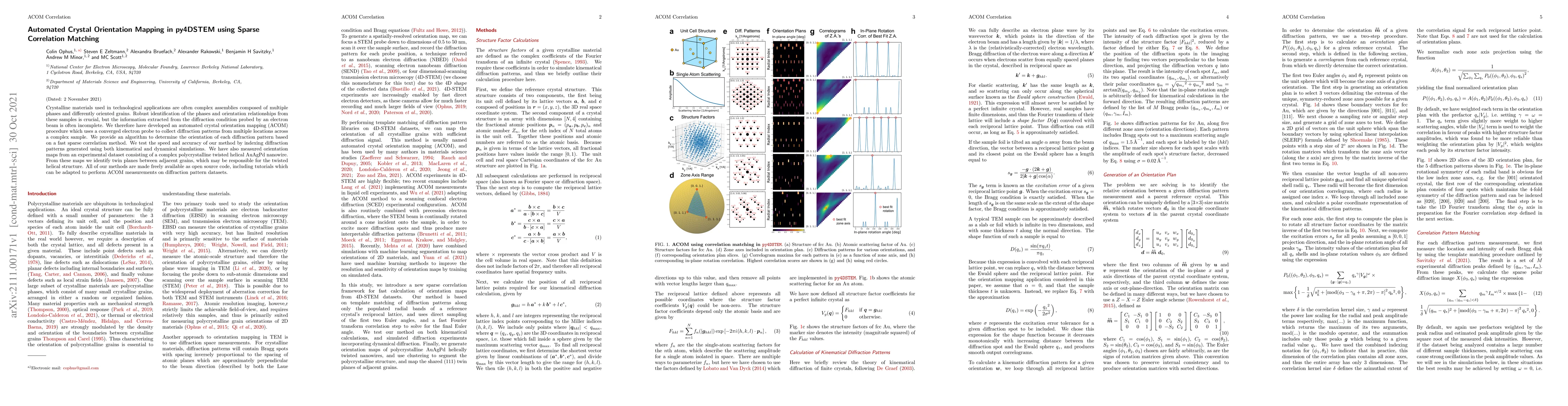 Thumbnail for Automated Crystal Orientation Mapping in py4DSTEM using Sparse
  Correlation Matching