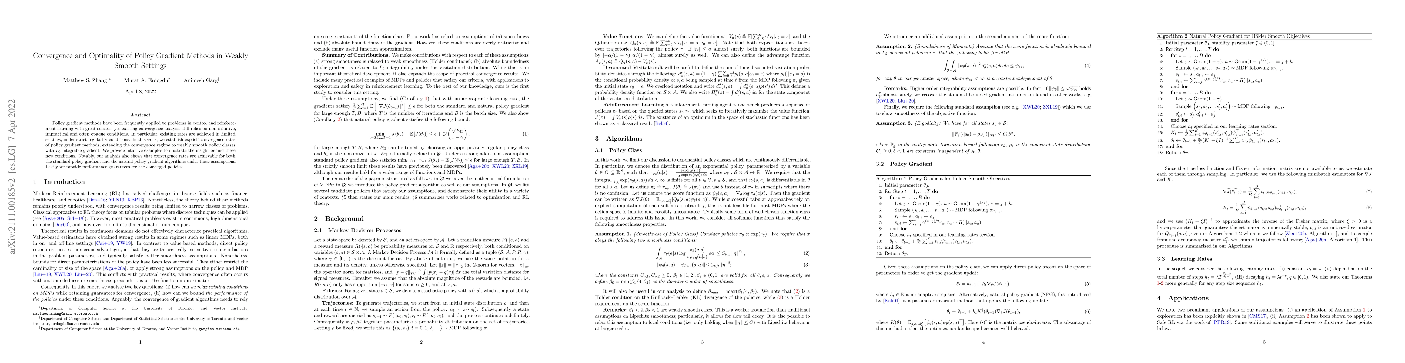 Thumbnail for Convergence and Optimality of Policy Gradient Methods in Weakly Smooth
  Settings