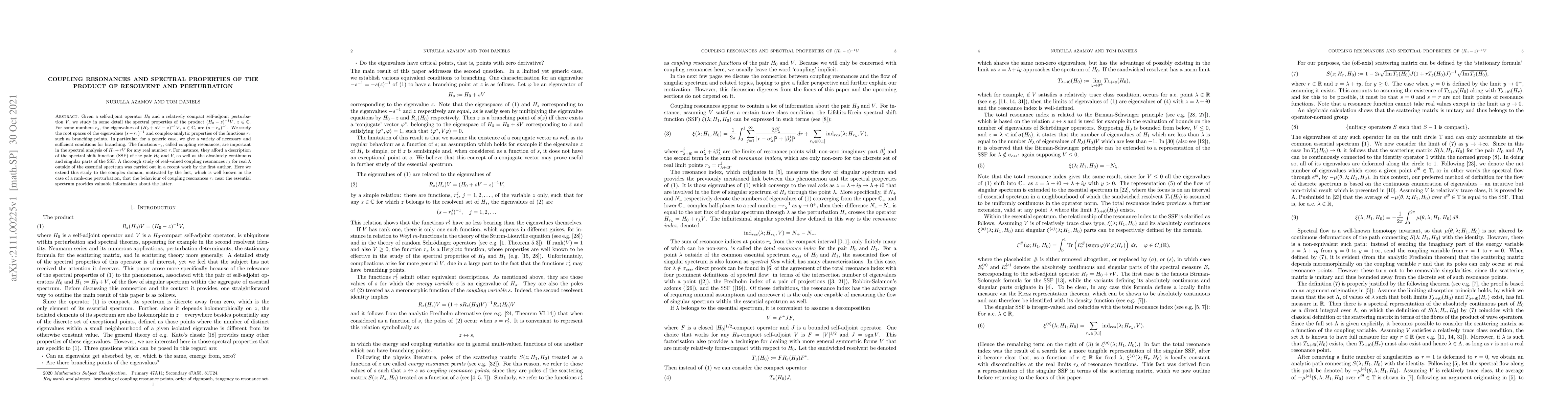 Thumbnail for Coupling Resonances and Spectral Properties of the Product of Resolvent
  and Perturbation