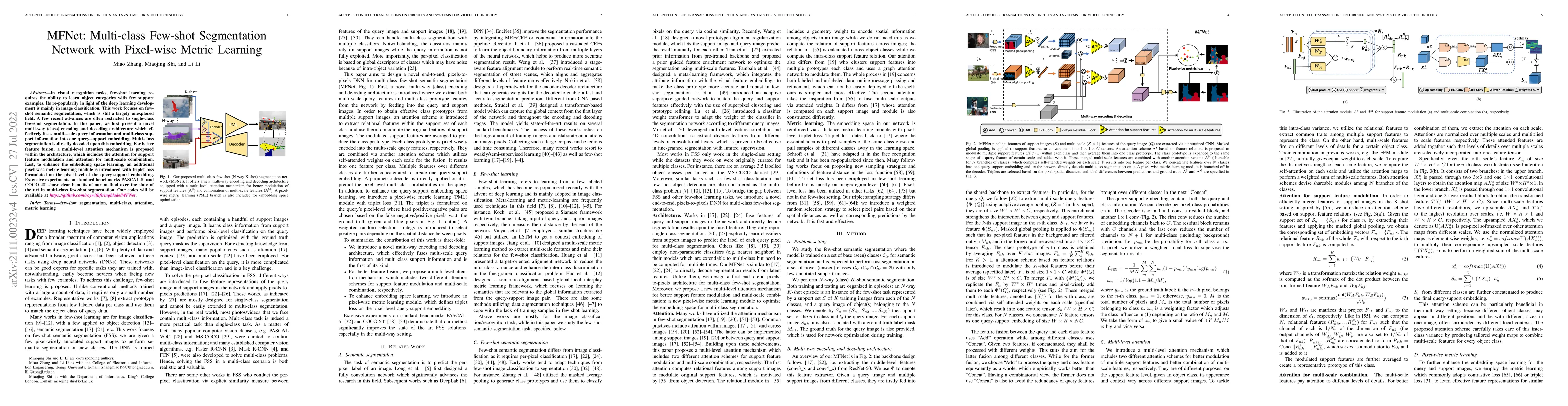 Thumbnail for MFNet: Multi-class Few-shot Segmentation Network with Pixel-wise Metric
  Learning