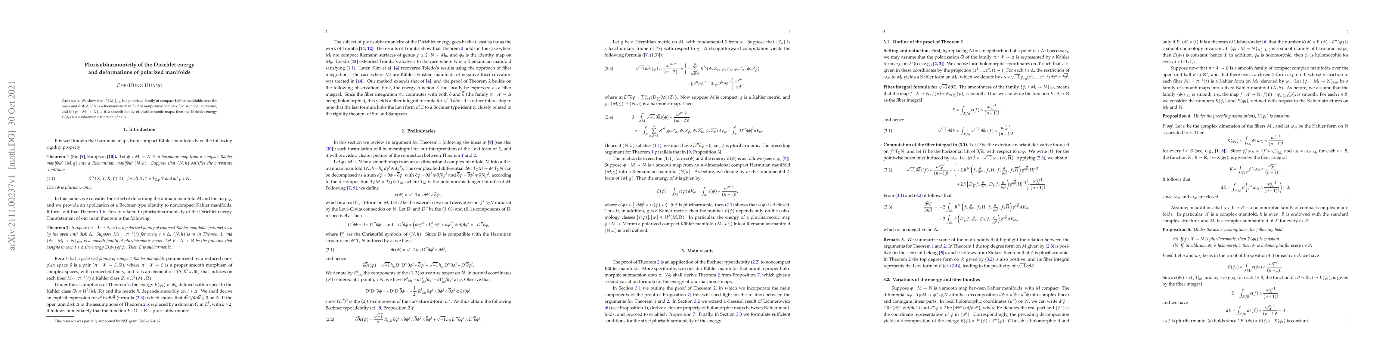 Thumbnail for Plurisubharmonicity of the Dirichlet energy and deformations of
  polarized manifolds