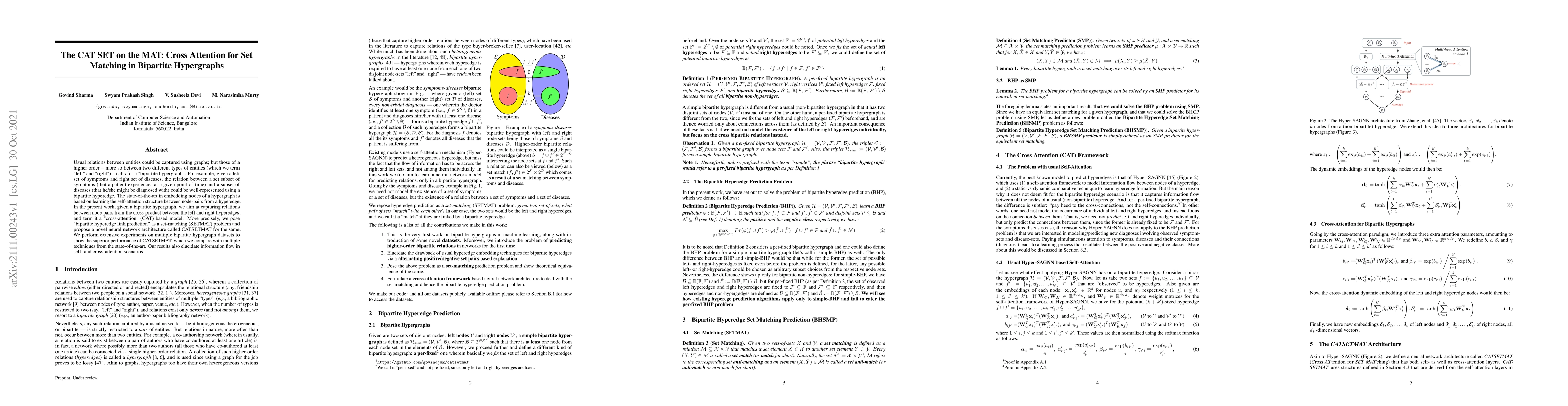 Thumbnail for The CAT SET on the MAT: Cross Attention for Set Matching in Bipartite
  Hypergraphs