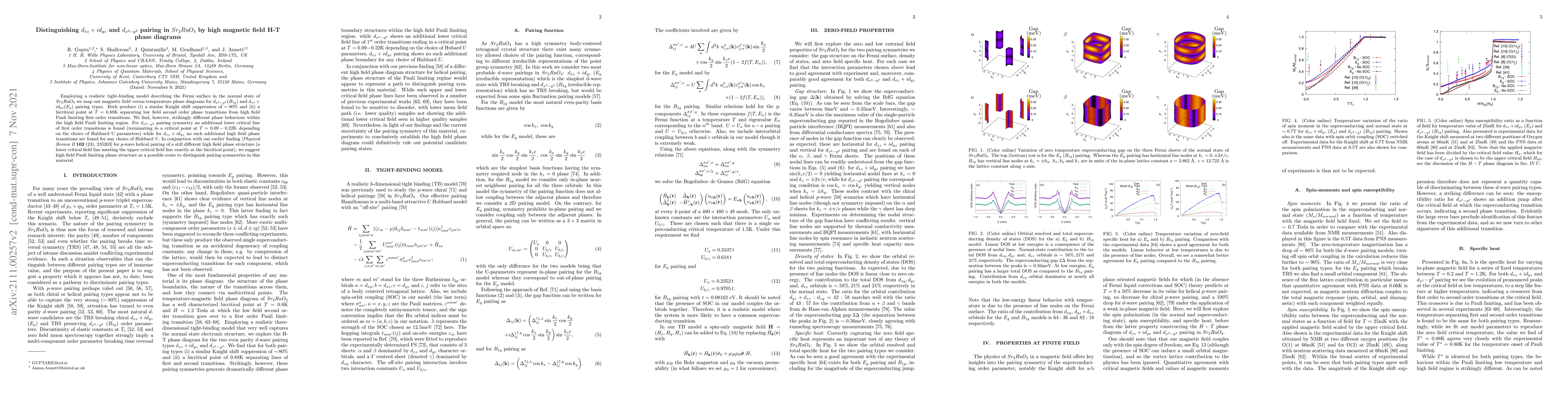 Thumbnail for Distinguishing $d_{xz}+i d_{yz}$ and $d_{x^2-y^2}$ pairing in
  $Sr_2RuO_4$ by high magnetic field H-T phase diagrams