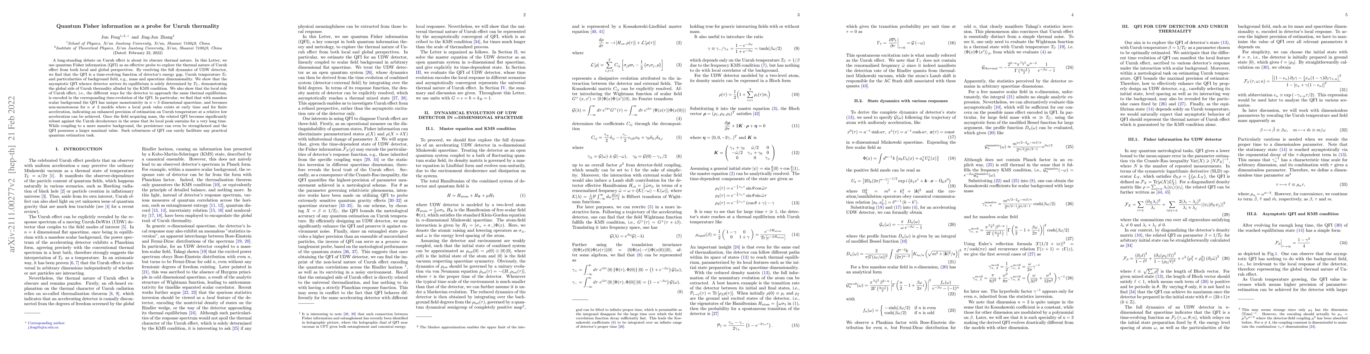 Thumbnail for Quantum Fisher information as a probe for Unruh thermality