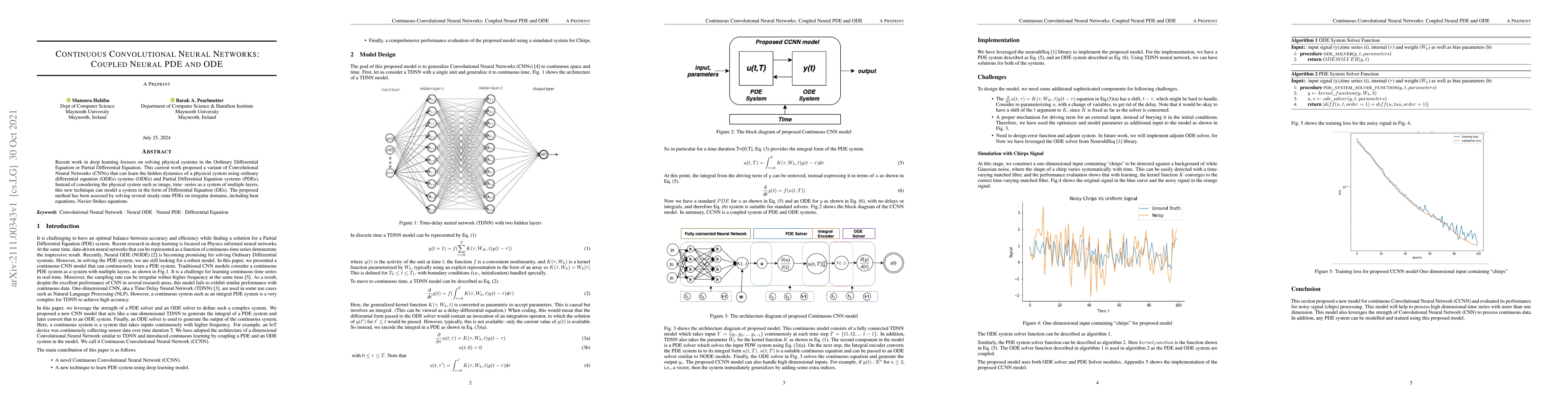 Thumbnail for Continuous Convolutional Neural Networks: Coupled Neural PDE and ODE