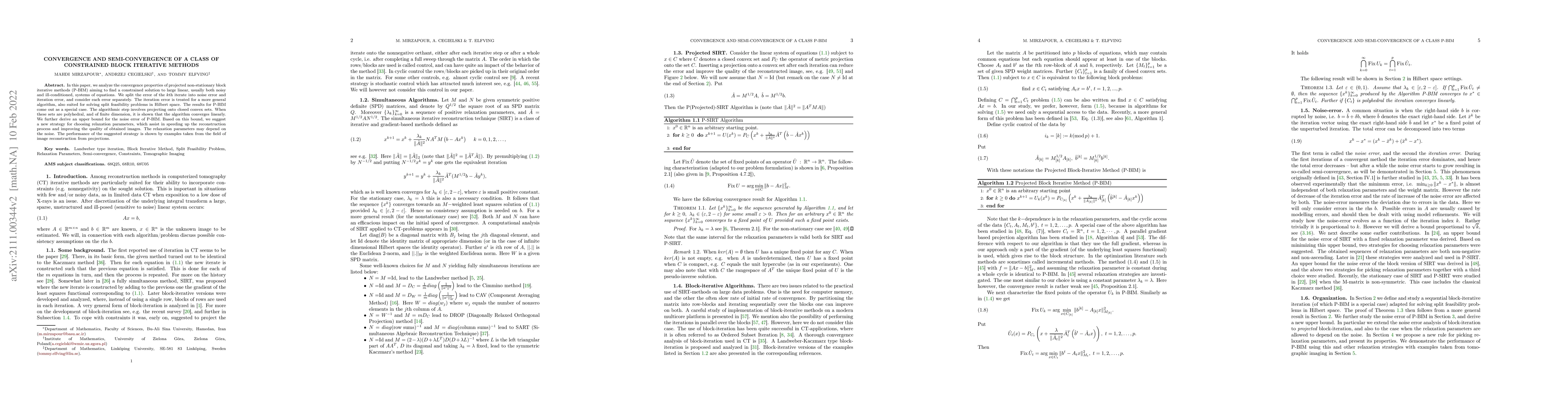 Thumbnail for Convergence and Semi-convergence of a class of constrained block
  iterative methods