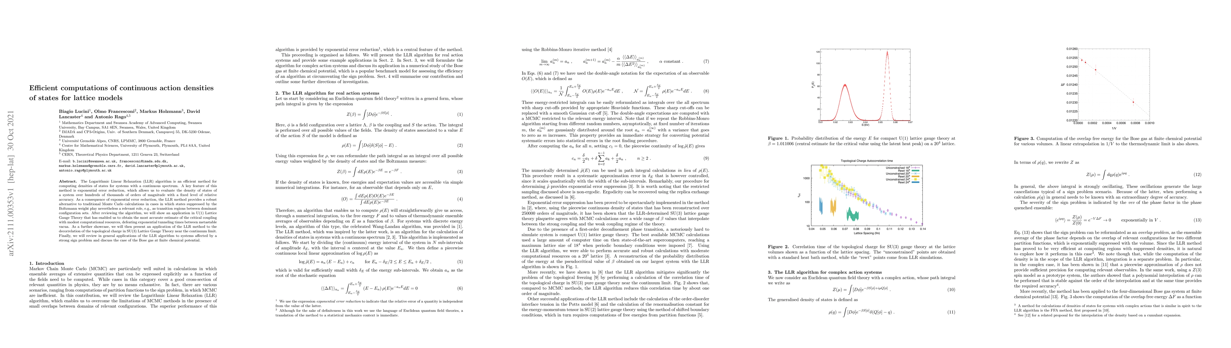 Thumbnail for Efficient computations of continuous action densities of states for
  lattice models