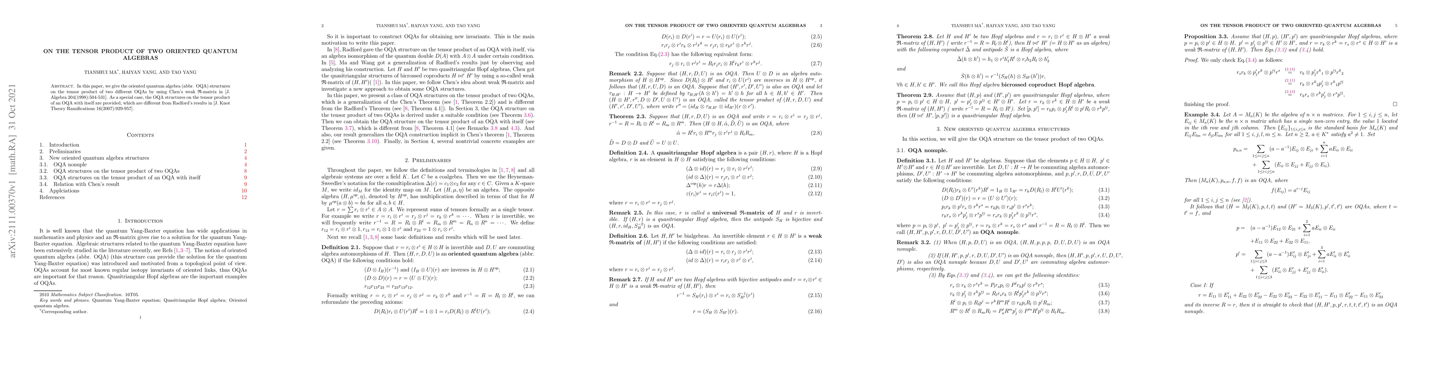 Thumbnail for On the tensor product of two oriented quantum algebras