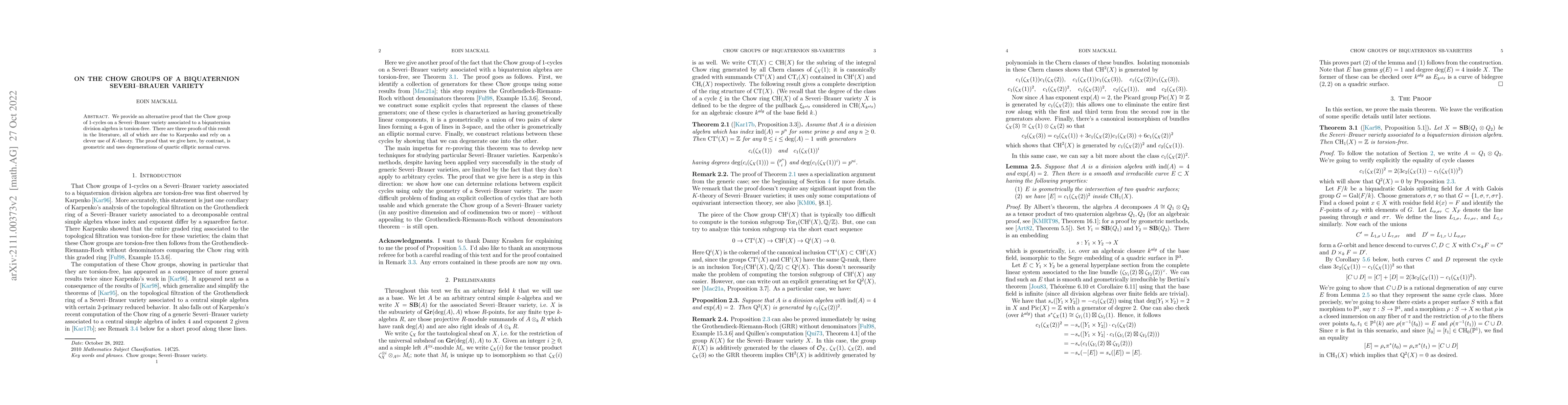 Thumbnail for On the Chow groups of a biquaternion Severi--Brauer variety