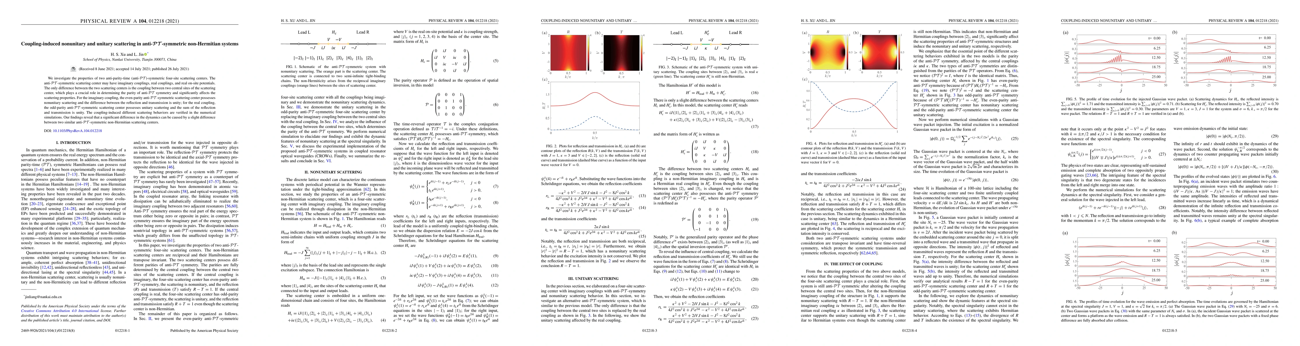 Thumbnail for Coupling-induced nonunitary and unitary scattering in anti-PT-symmetric
  non-Hermitian systems