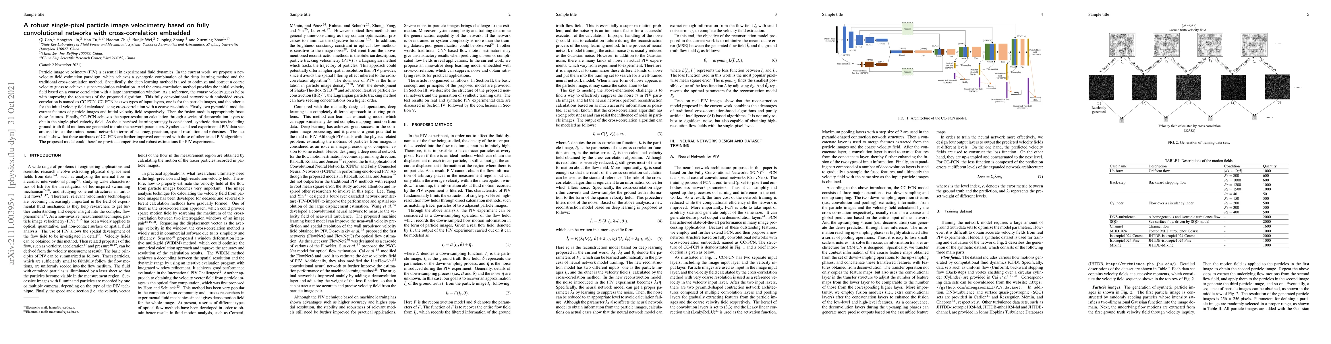 Thumbnail for A robust single-pixel particle image velocimetry based on fully
  convolutional networks with cross-correlation embedded