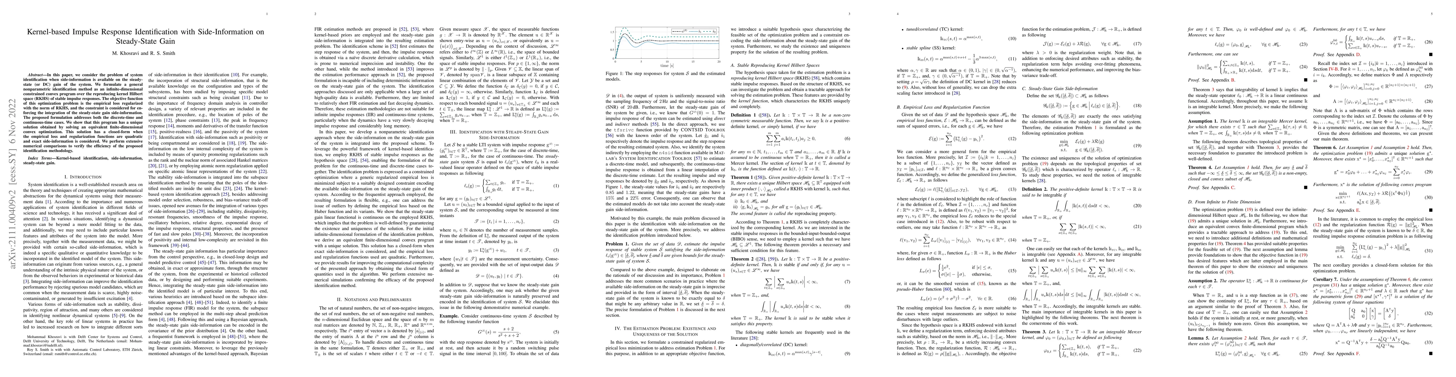 Thumbnail for Kernel-based Impulse Response Identification with Side-Information on
  Steady-State Gain