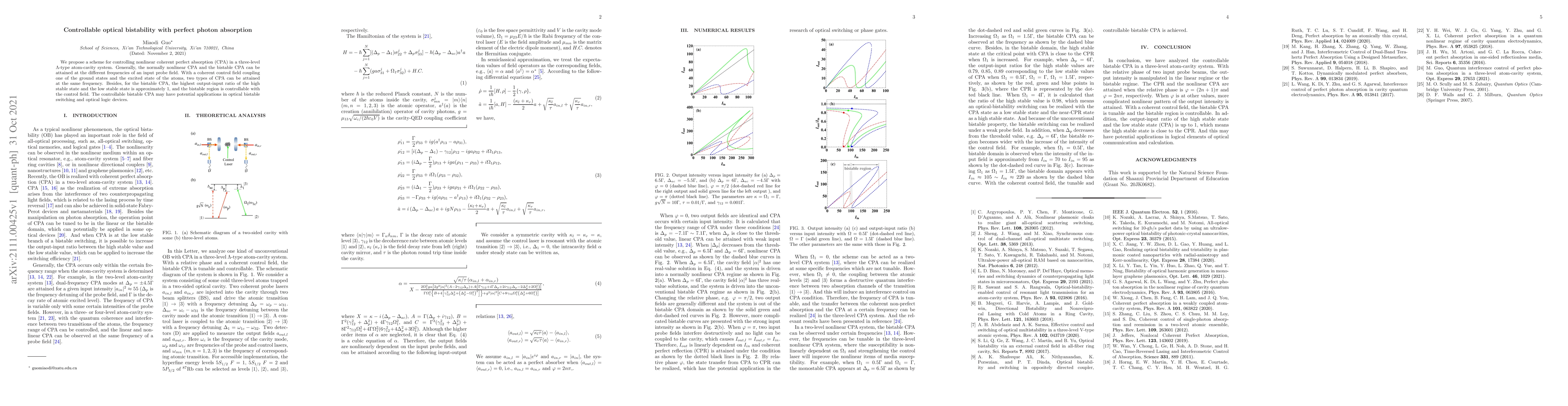 Thumbnail for Controllable optical bistability with perfect photon absorption