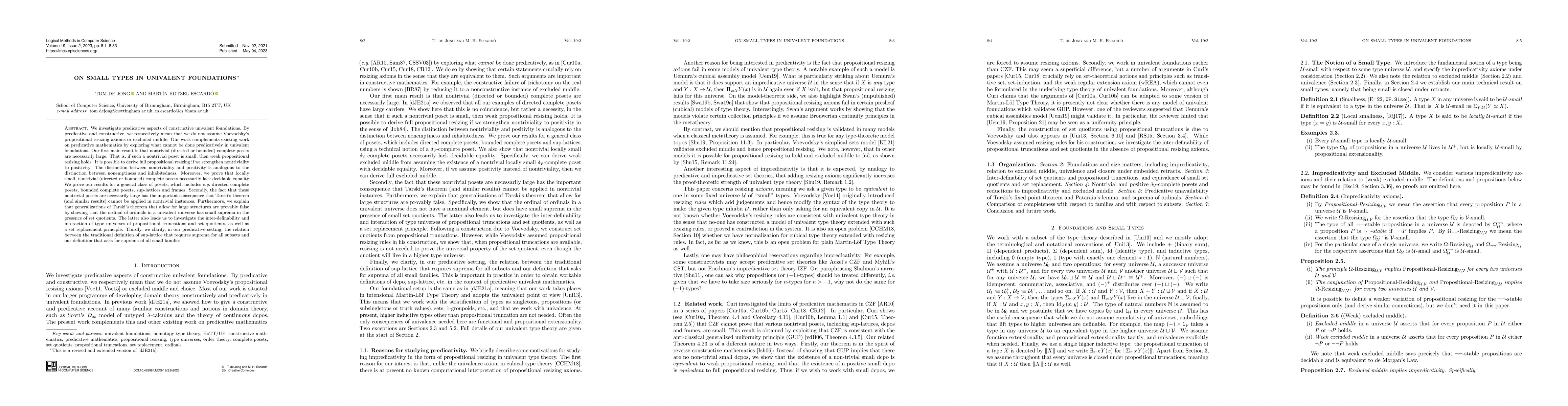 Thumbnail for On Small Types in Univalent Foundations