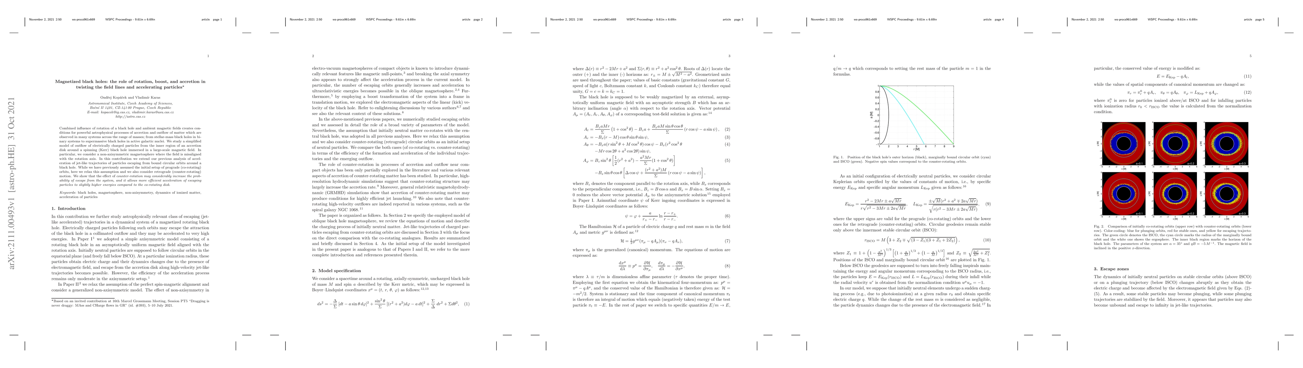 Thumbnail for Magnetized black holes: the role of rotation, boost, and accretion in
  twisting the field lines and accelerating particles