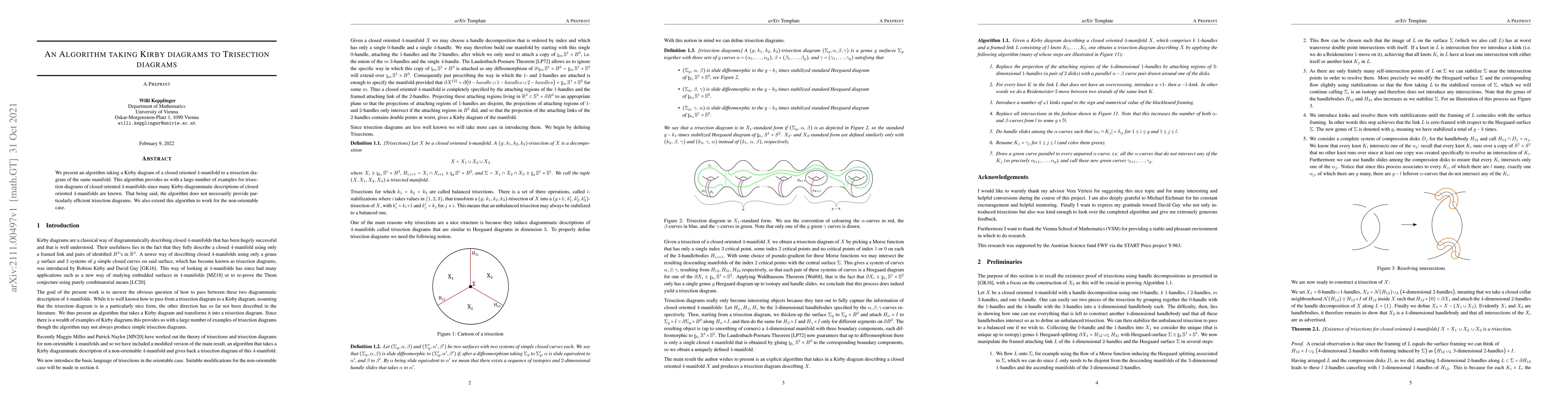 Thumbnail for An Algorithm taking Kirby diagrams to Trisection diagrams