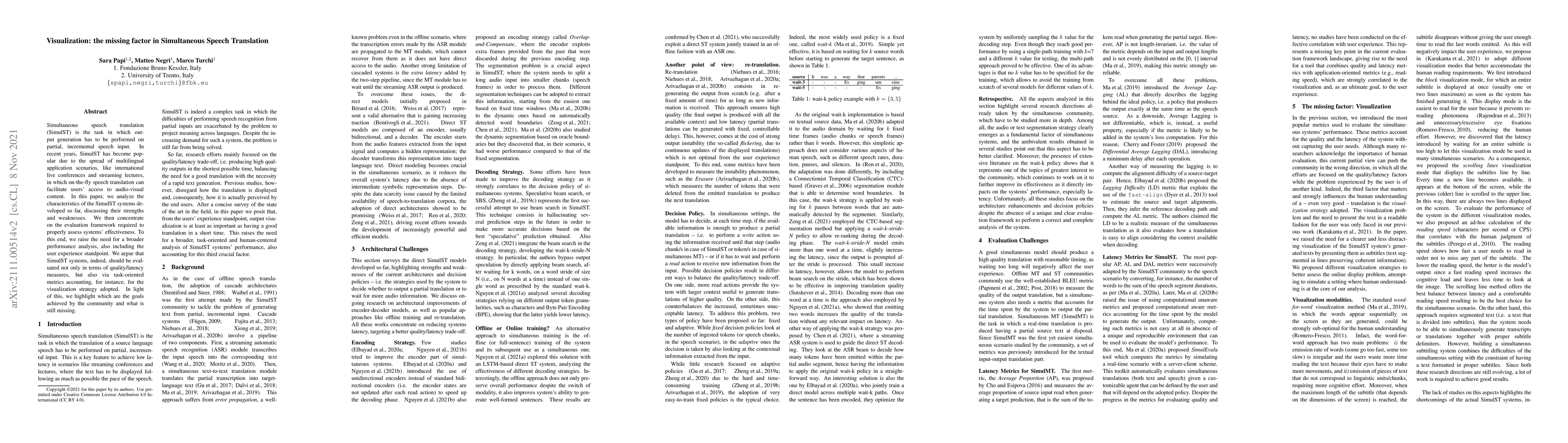 Thumbnail for Visualization: the missing factor in Simultaneous Speech Translation
