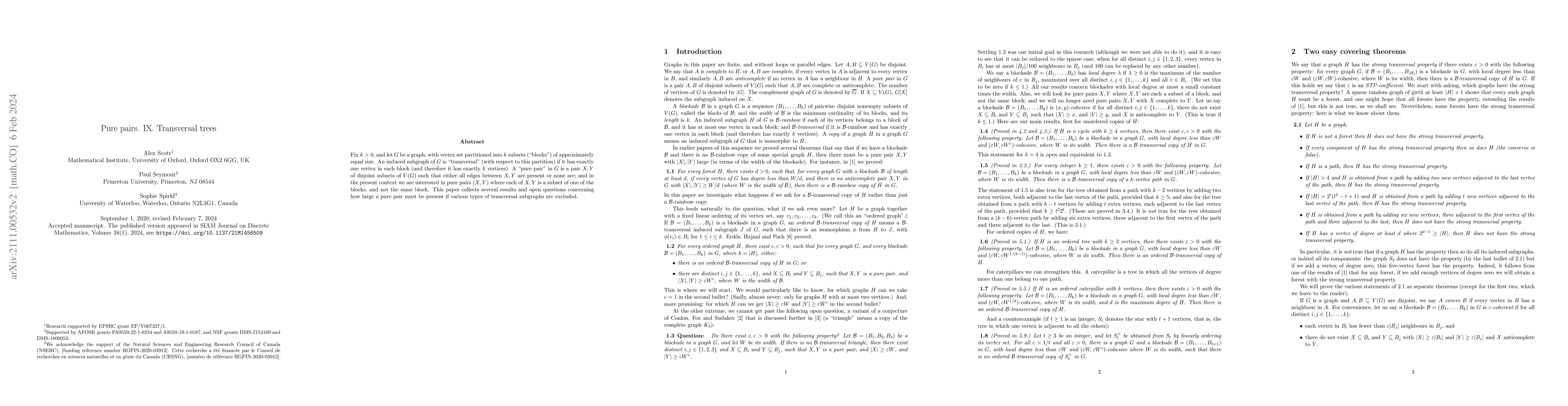 Thumbnail for Pure pairs. IX. Transversal trees