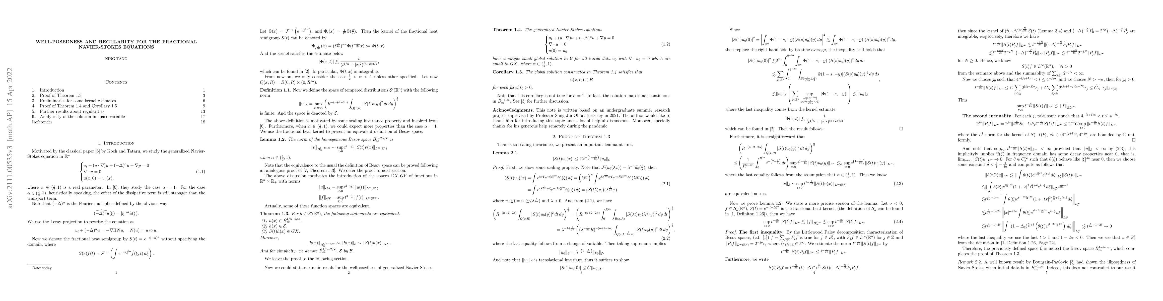 Thumbnail for Well-posedness and regularity for the fractional Navier-Stokes equations