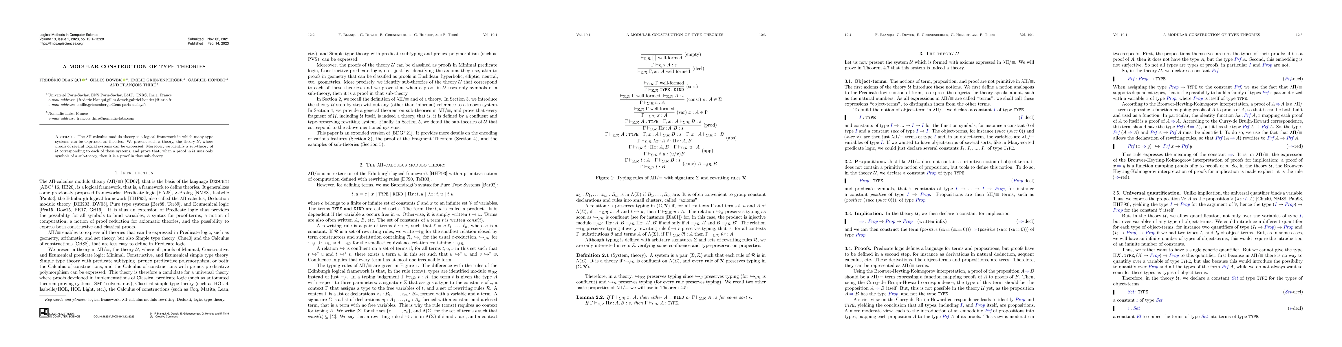 Thumbnail for A modular construction of type theories