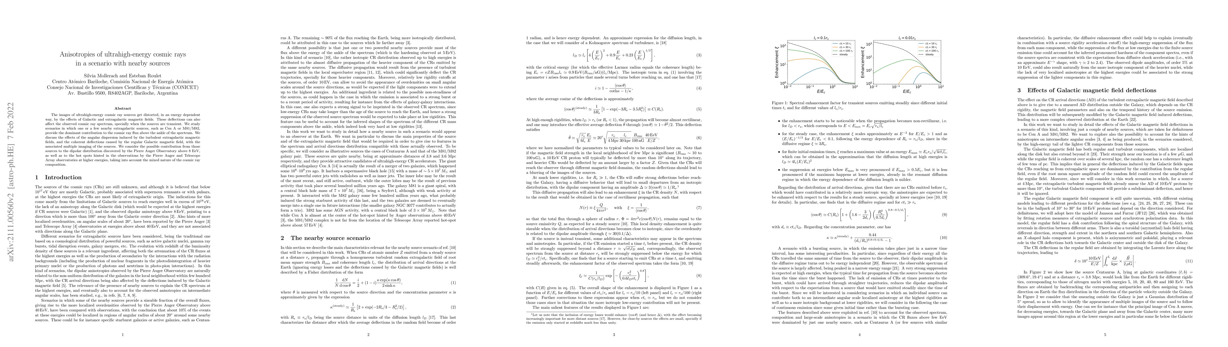 Thumbnail for Anisotropies of ultrahigh-energy cosmic rays in a scenario with nearby
  sources