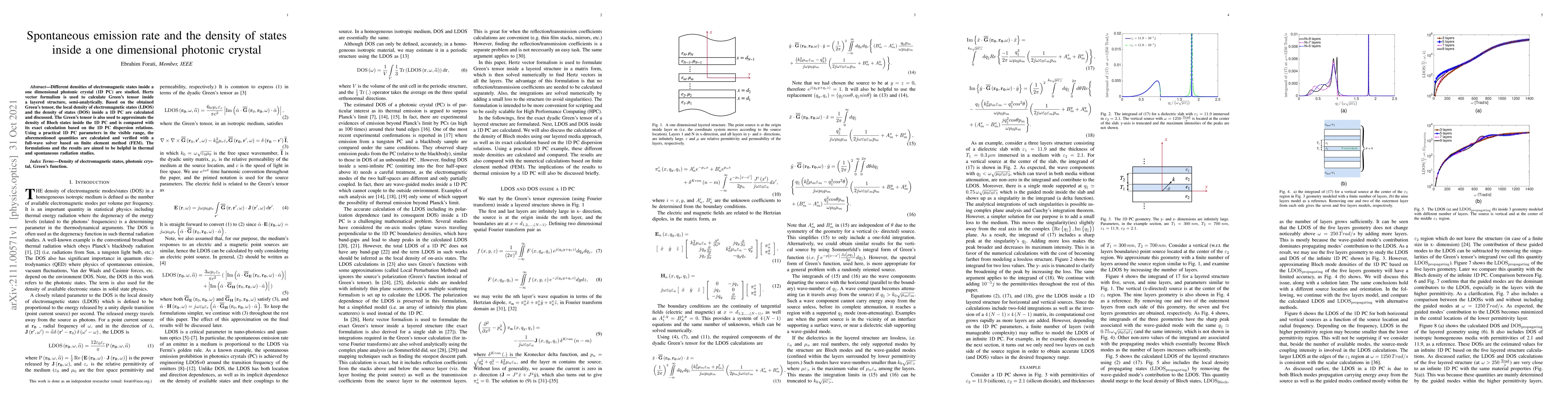 Thumbnail for Spontaneous emission rate and the density of states inside a one
  dimensional photonic crystal