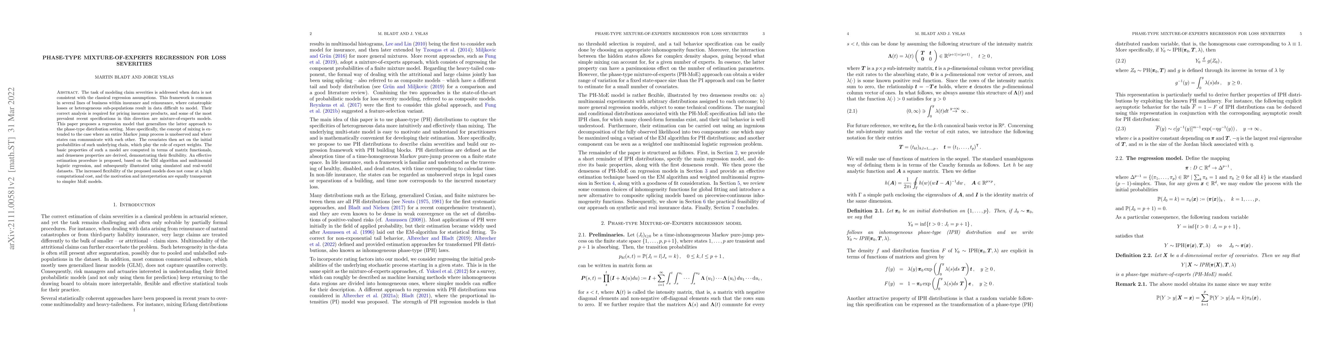 Thumbnail for Phase-type mixture-of-experts regression for loss severities
