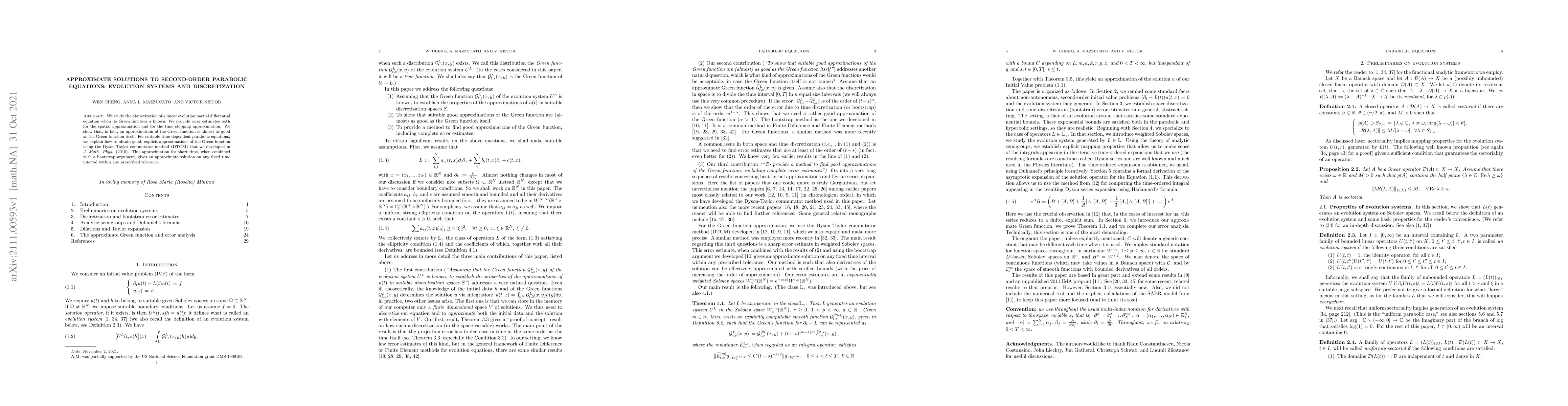 Thumbnail for Approximate Solutions to Second-Order Parabolic Equations: evolution
  systems and discretization