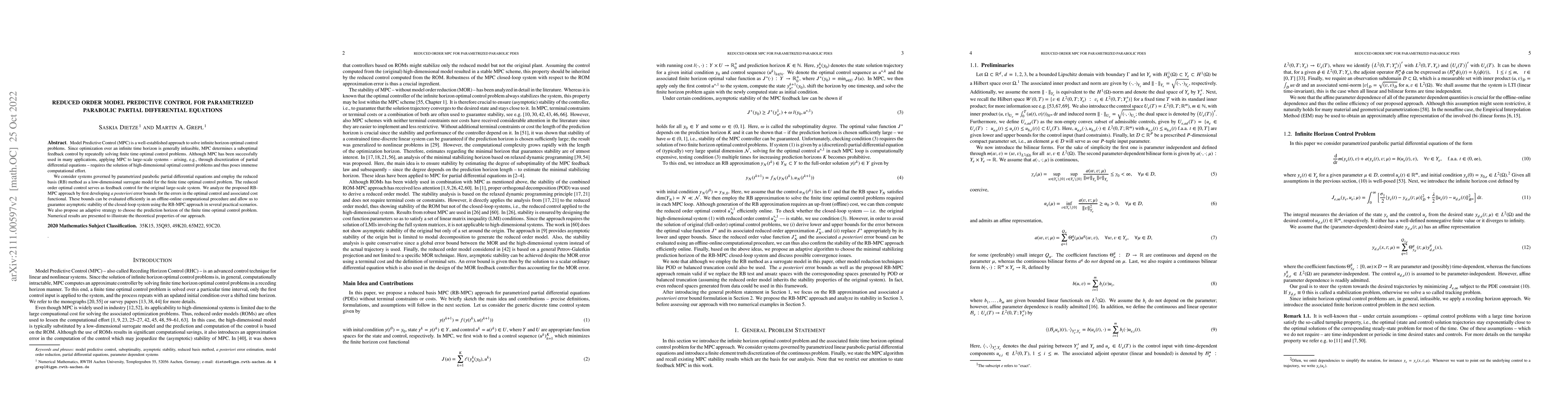 Thumbnail for Reduced Order Model Predictive Control for Parametrized Parabolic
  Partial Differential Equations