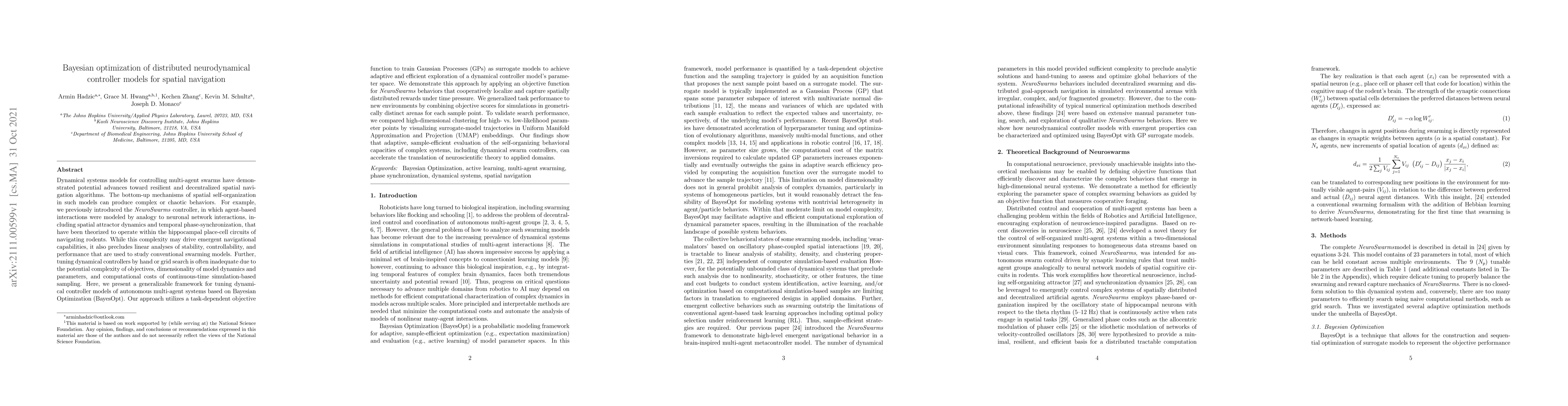 Thumbnail for Bayesian optimization of distributed neurodynamical controller models
  for spatial navigation