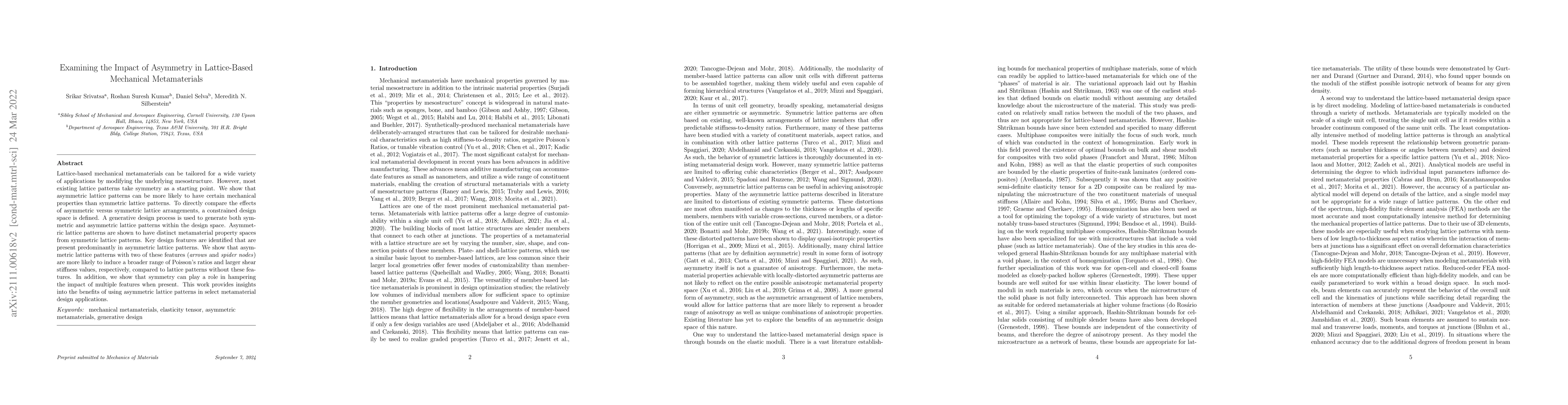 Thumbnail for Examining the Impact of Asymmetry in Lattice-Based Mechanical
  Metamaterials