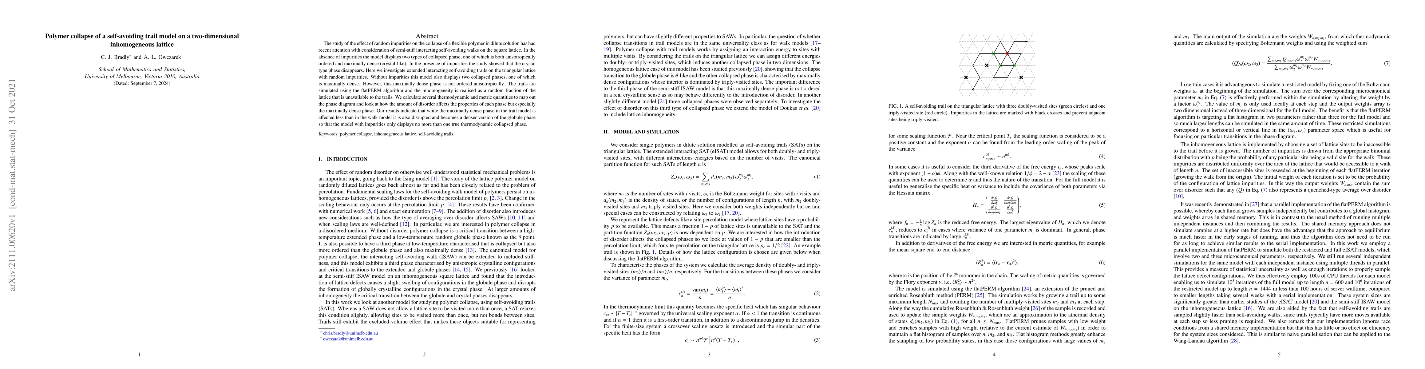 Thumbnail for Polymer collapse of a self-avoiding trail model on a two-dimensional
  inhomogeneous lattice