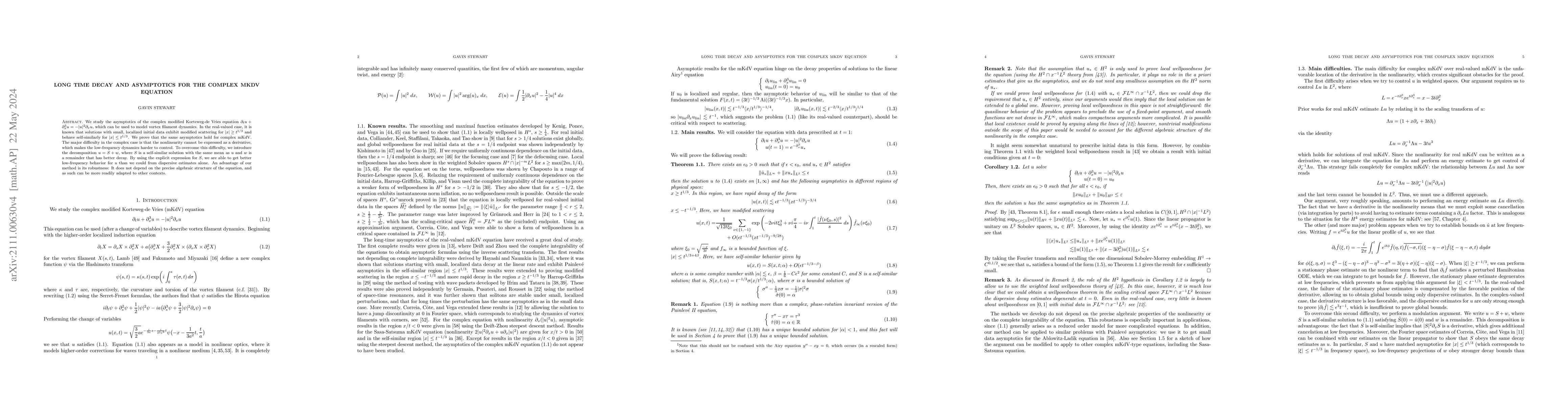 Thumbnail for Long time decay and asymptotics for the complex mKdV equation