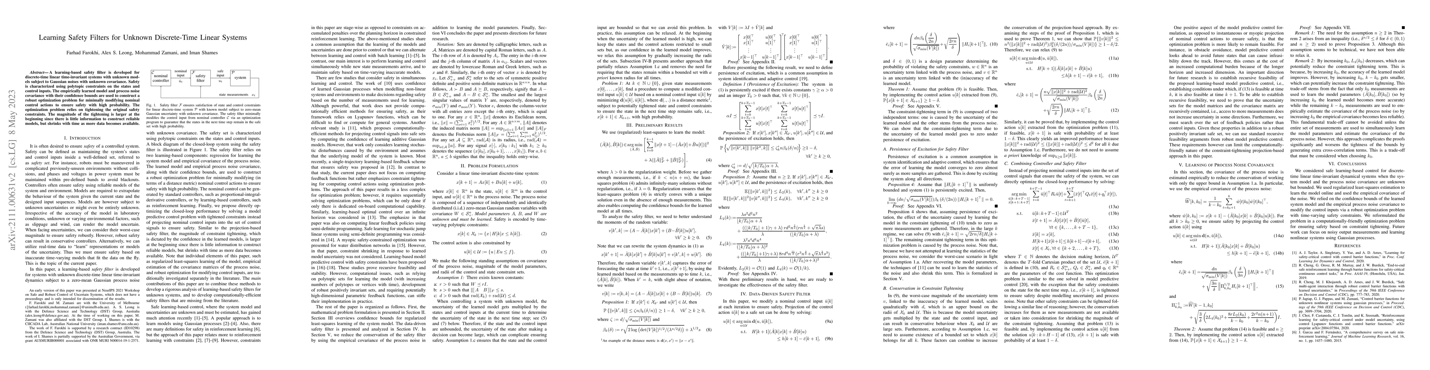 Thumbnail for Learning Safety Filters for Unknown Discrete-Time Linear Systems