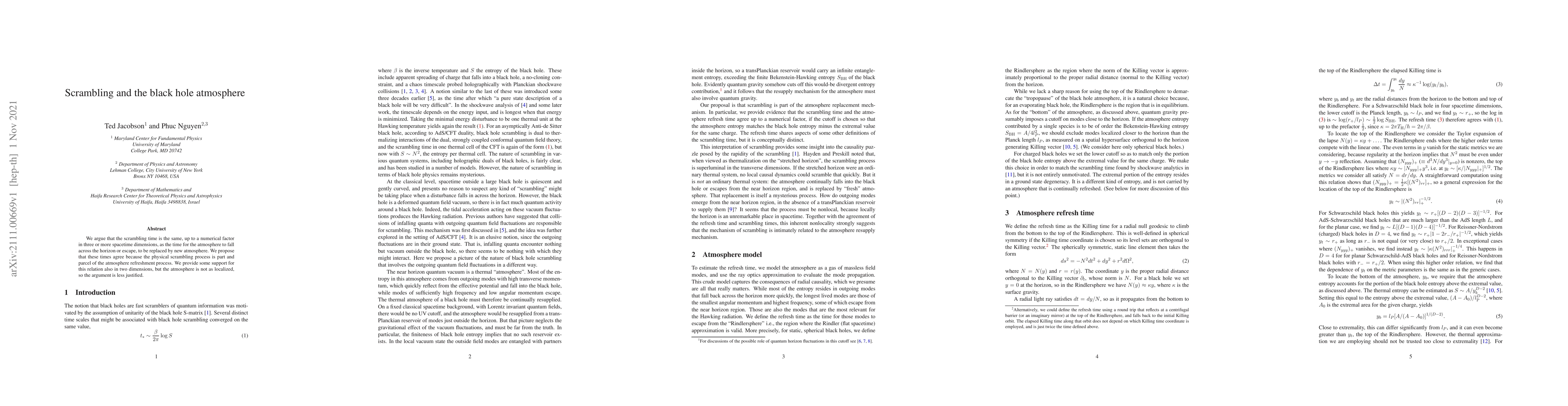 Thumbnail for Scrambling and the black hole atmosphere