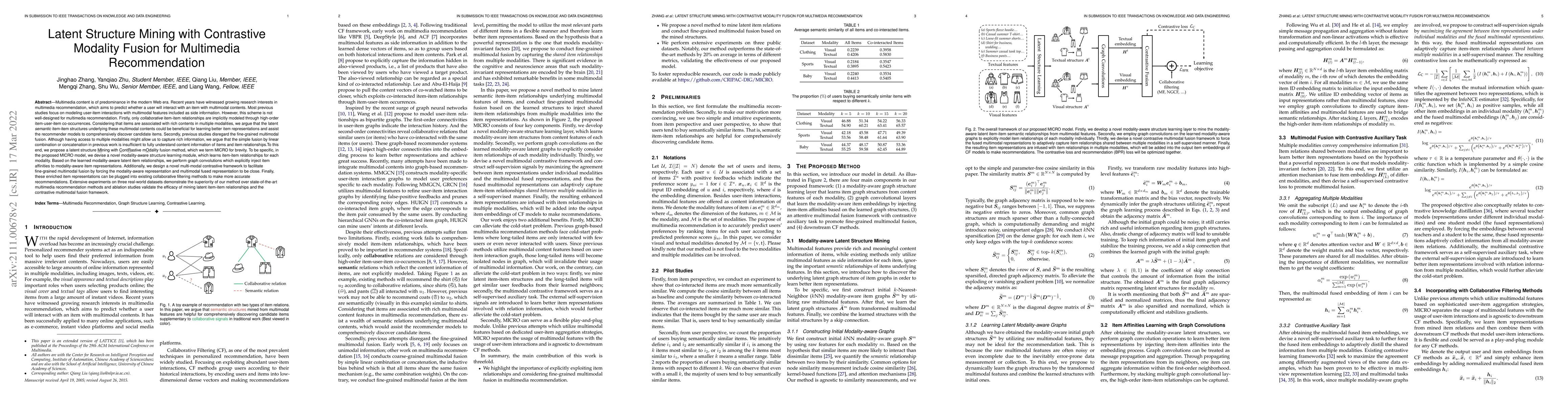 Thumbnail for Latent Structure Mining with Contrastive Modality Fusion for Multimedia
  Recommendation