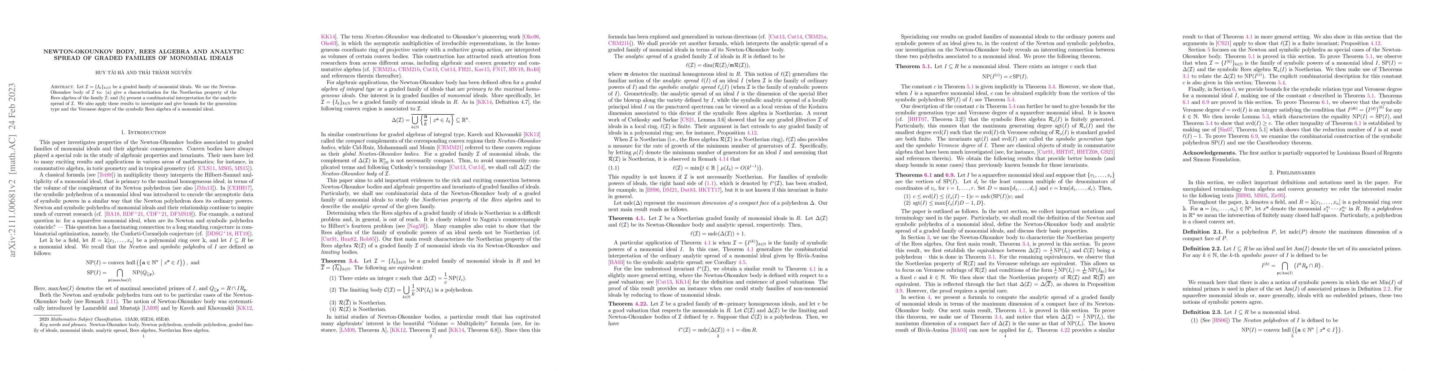 Thumbnail for Newton-Okounkov body, Rees algebra, and analytic spread of graded
  families of monomial ideals