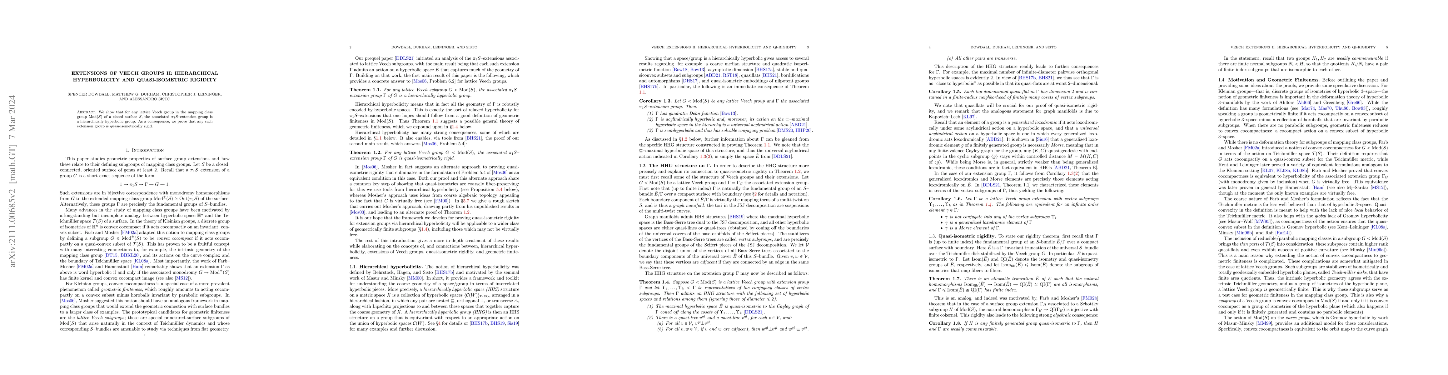 Thumbnail for Extensions of Veech groups II: Hierarchical hyperbolicity and
  quasi-isometric rigidity