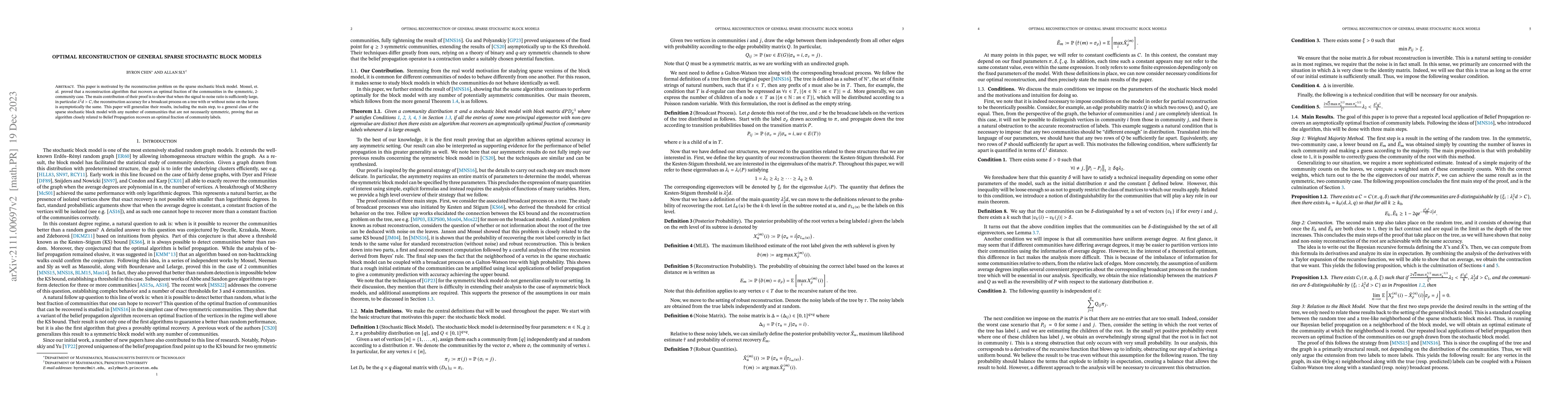 Thumbnail for Optimal reconstruction of general sparse stochastic block models