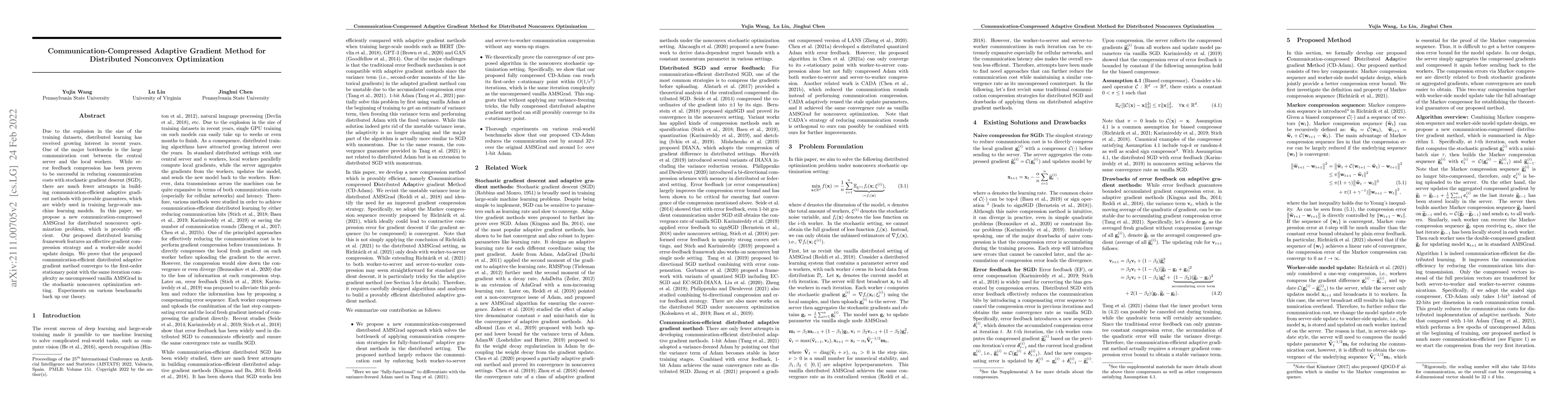 Thumbnail for Communication-Compressed Adaptive Gradient Method for Distributed
  Nonconvex Optimization