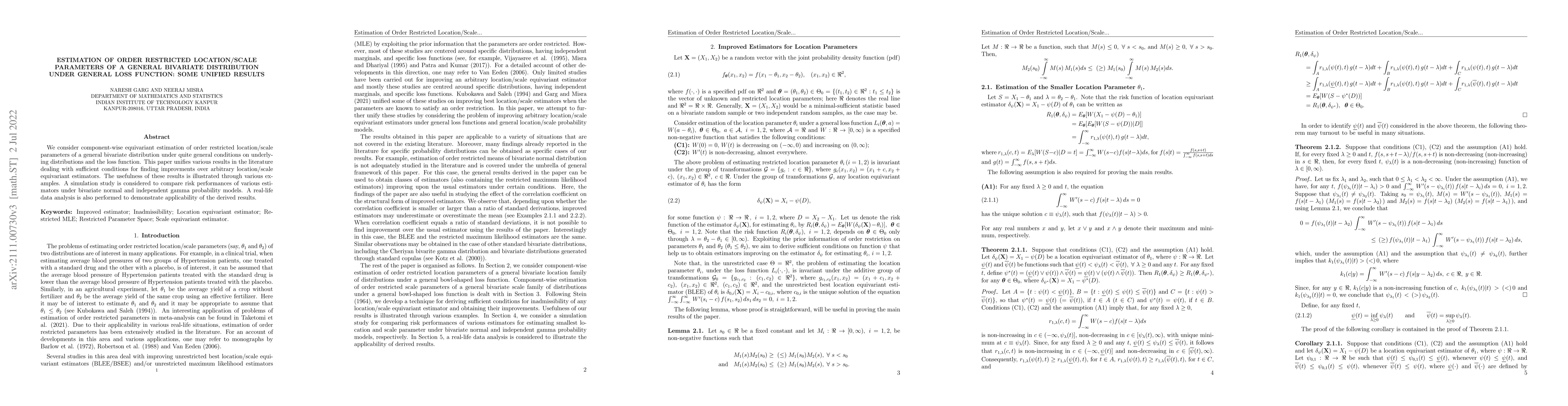 Thumbnail for Estimation of Order Restricted Location/Scale Parameters of a General
  Bivariate Distribution Under General Loss function: Some Unified results