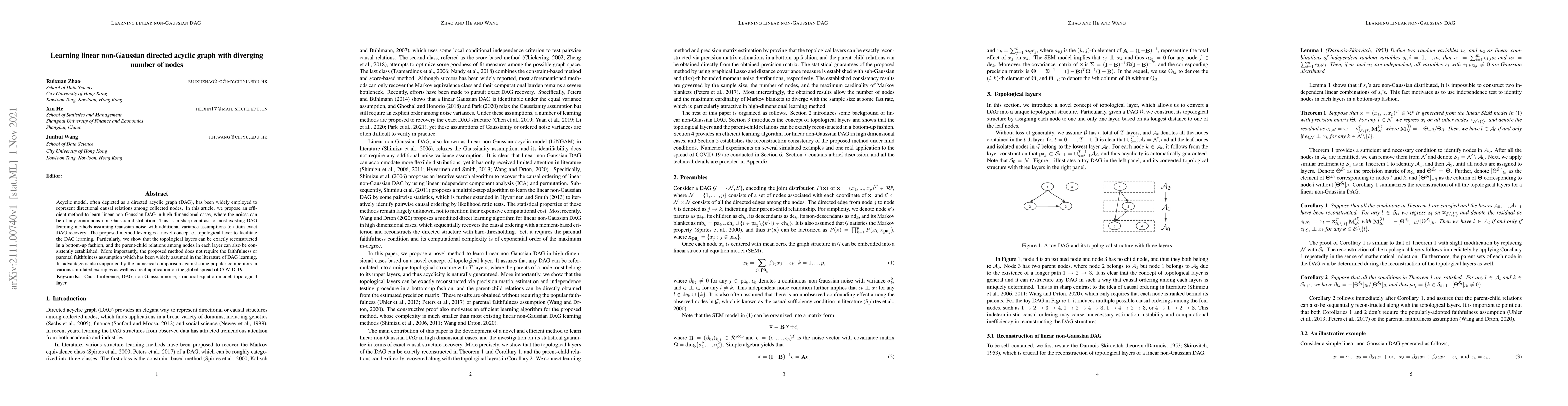 Thumbnail for Learning linear non-Gaussian directed acyclic graph with diverging
  number of nodes