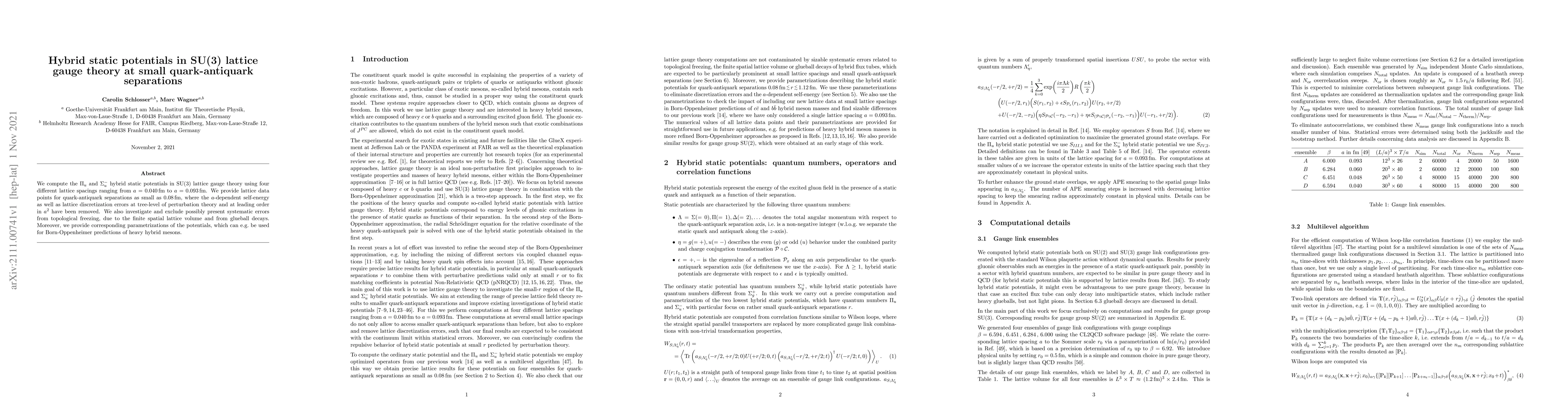 Thumbnail for Hybrid static potentials in SU(3) lattice gauge theory at small
  quark-antiquark separations