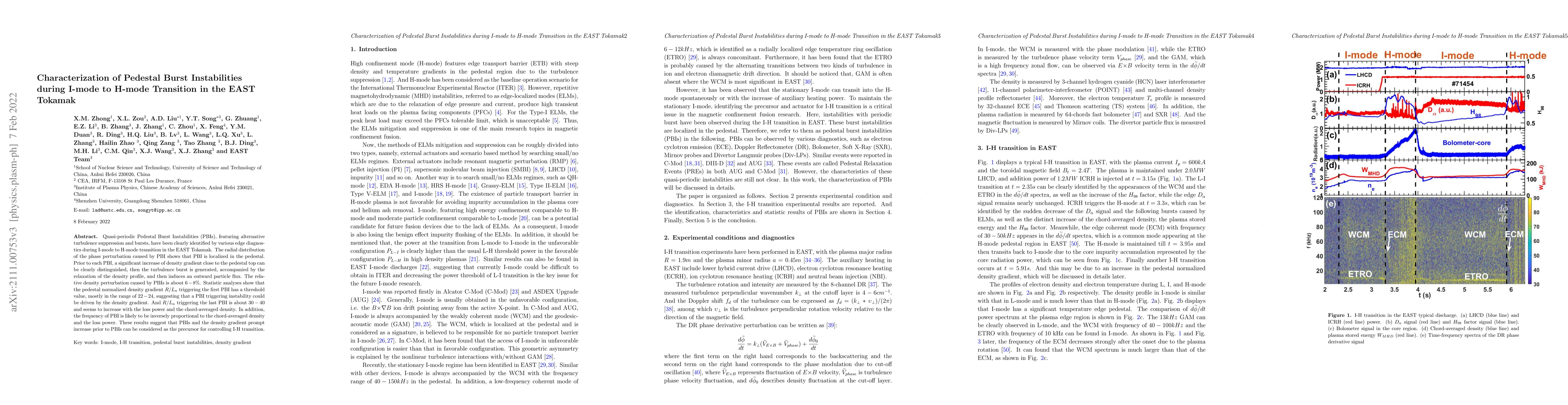Thumbnail for Characterization of Pedestal Burst Instabilities during I-mode to H-mode
  Transition in the EAST Tokamak