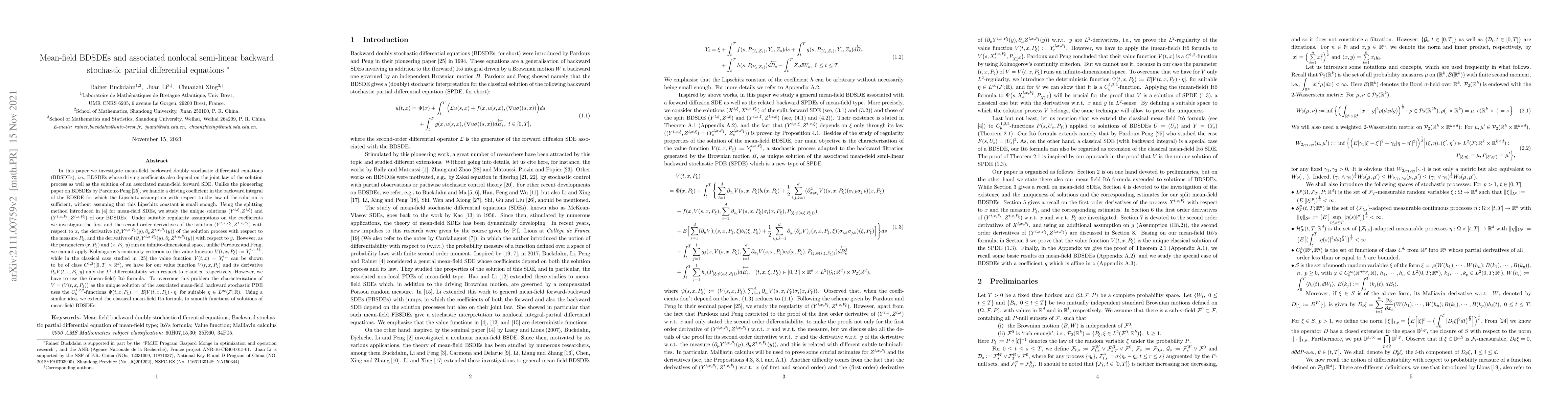 Thumbnail for Mean-field BDSDEs and associated nonlocal semi-linear backward
  stochastic partial differential equations