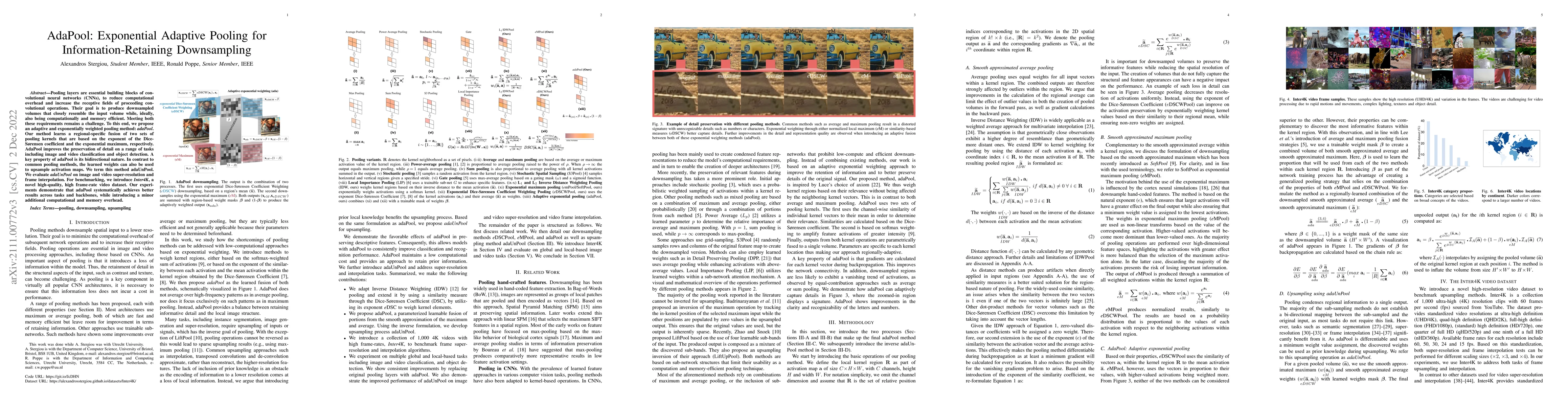 Thumbnail for AdaPool: Exponential Adaptive Pooling for Information-Retaining
  Downsampling