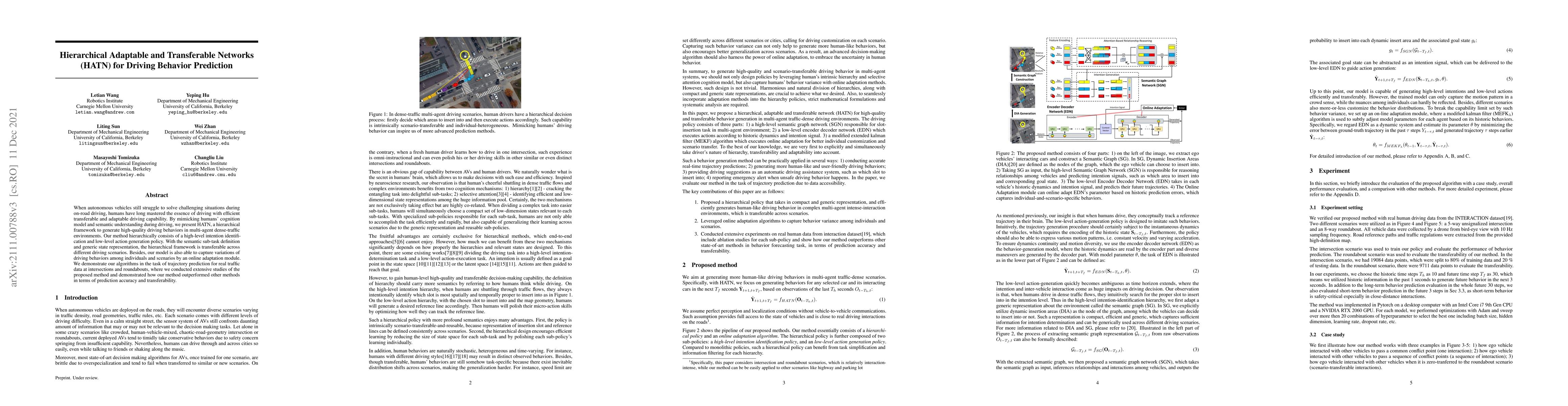 Thumbnail for Hierarchical Adaptable and Transferable Networks (HATN) for Driving
  Behavior Prediction