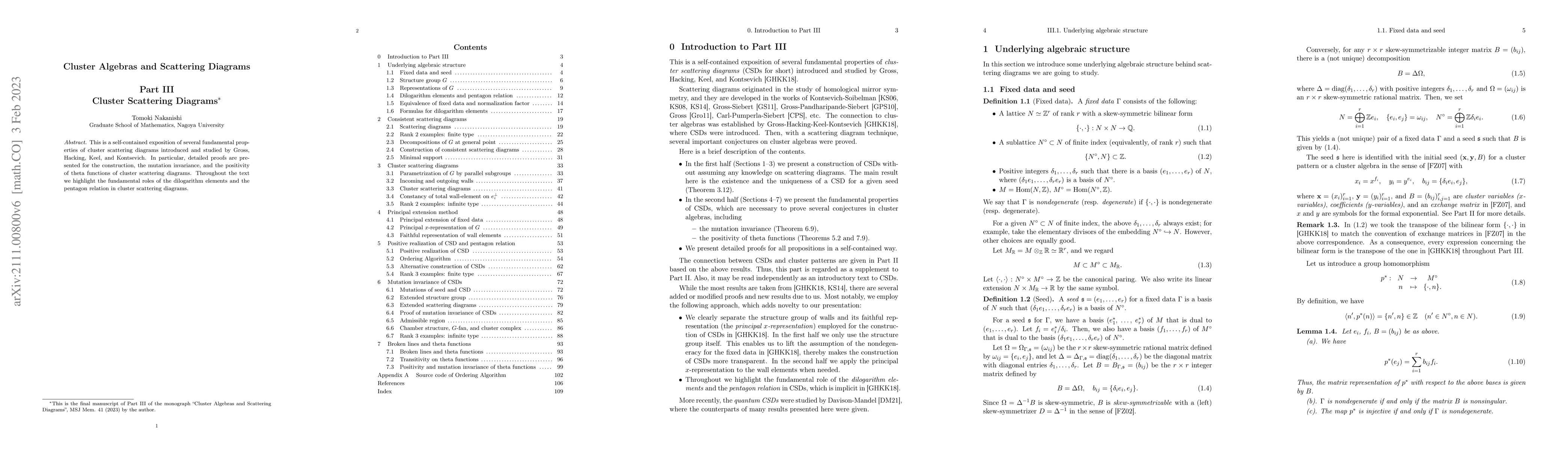 Thumbnail for Cluster Algebras and Scattering Diagrams, Part III. Cluster Scattering
  Diagrams