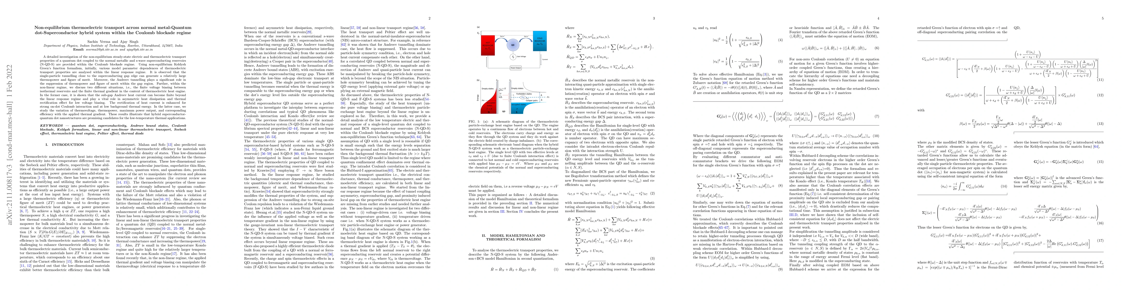 Thumbnail for Non-equilibrium thermoelectric transport across normal metal-Quantum
  dot-Superconductor hybrid system within the Coulomb blockade regime